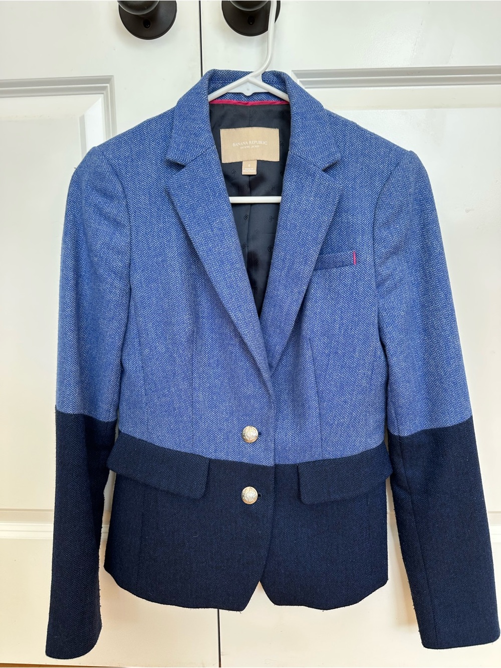 Banana Republic Two-Tone Blue Colorblock Wool-Blend Blazer